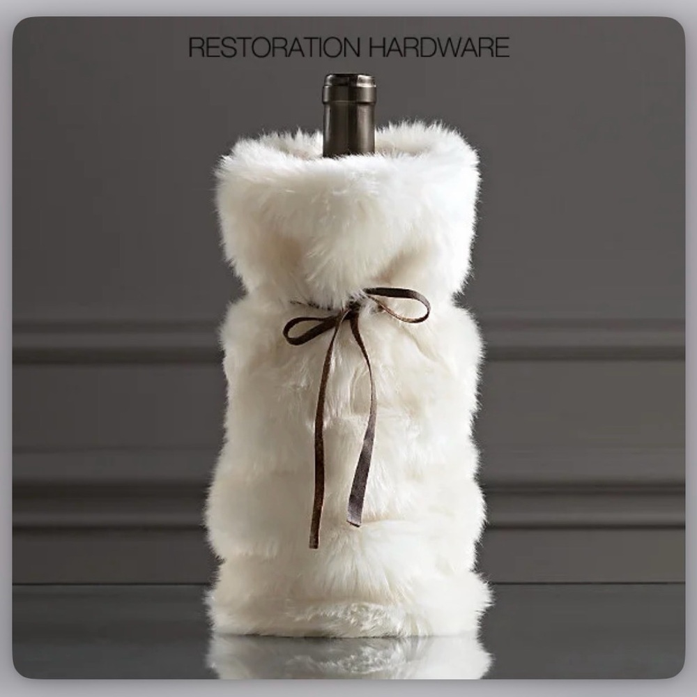 Restoration Hardware White Faux Fur Wine Holder